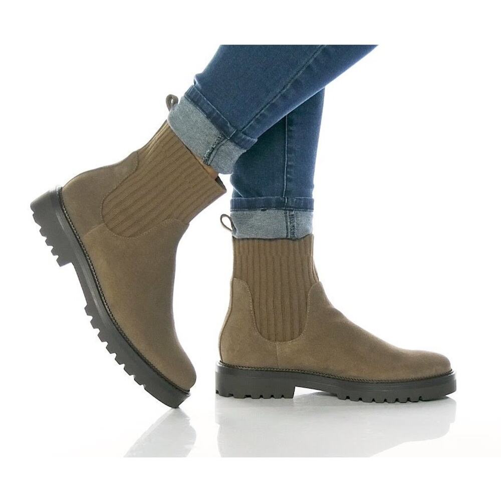 Blondo Size 6 Dark Taupe Hallie Waterproof Boots Suede Leather Slip On P4-14